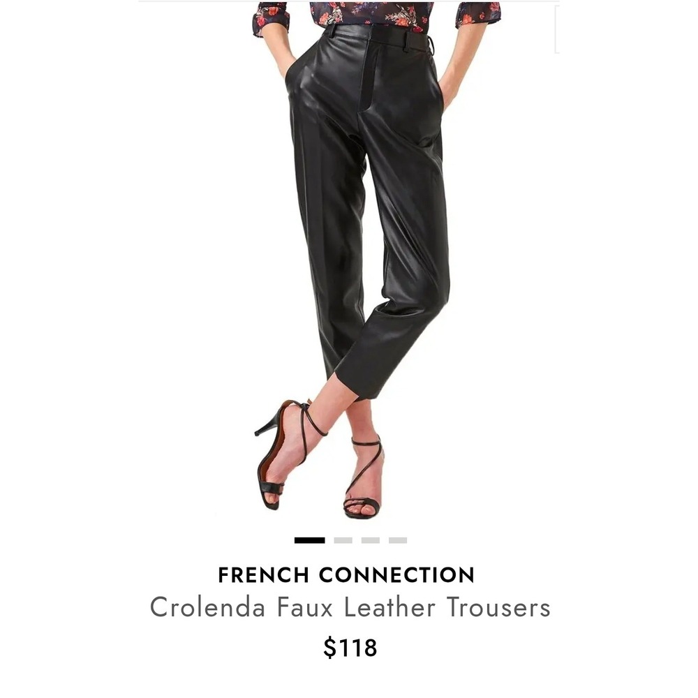 French Connection Crolenda Faux Leather Trousers Size 2 Black High Waist Tapered